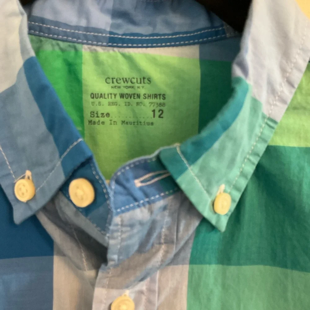 Crewcuts Boys Blue & Green Plaid Button-Down Shirt, Sz 12 NWT